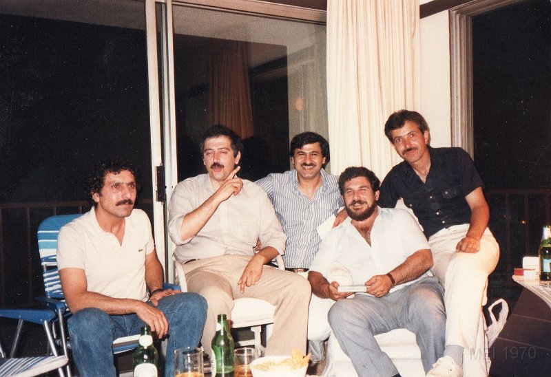 From Left - Setrag Attarian, Kasbar Ghazarian ,Koko Gederian,Manoug Kalpakjian and Avo Yessayan- 1986 Cyprus.jpg